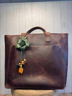 Flower Purse Charm Genuine Leather Green Flower Green Bag Charm NEW FAST SHIP